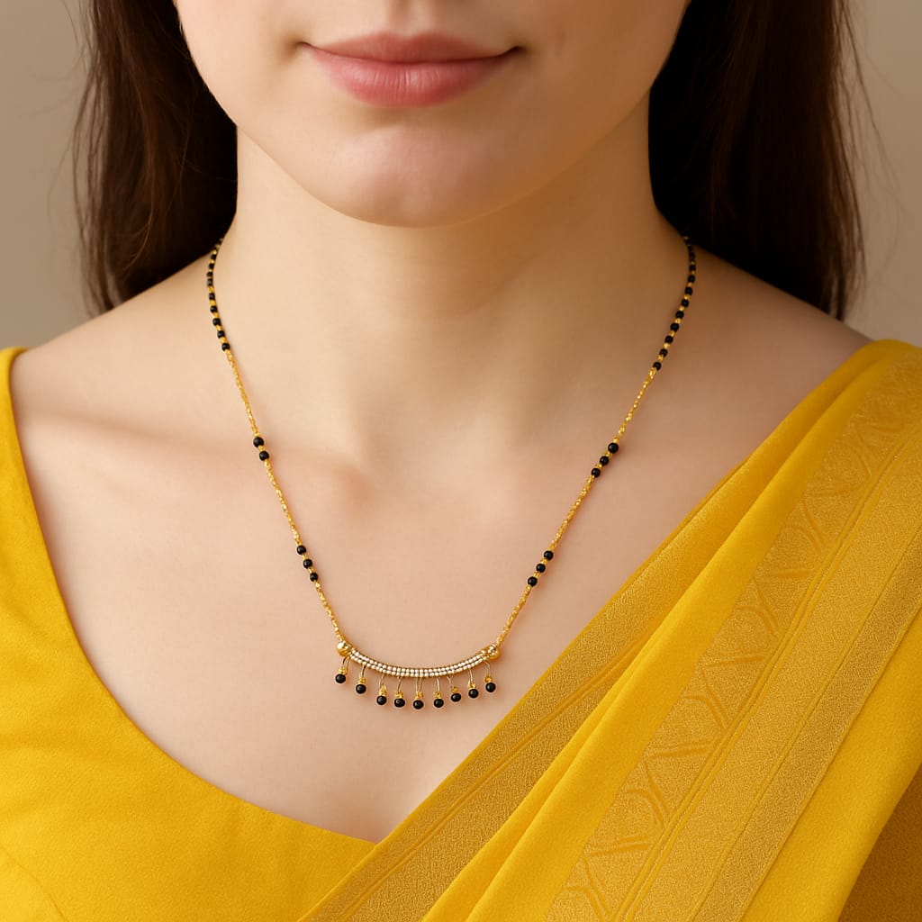 Sneha short mangalsutra chandrakor with hanging black beads