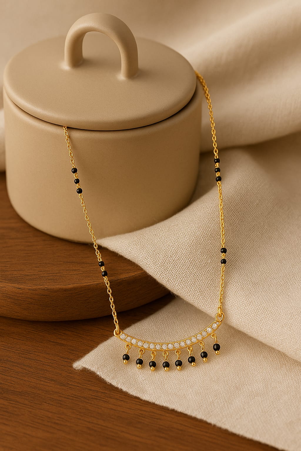 Sneha short mangalsutra chandrakor with hanging black beads